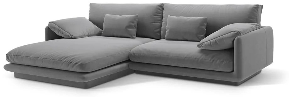 Colțar gri deschis cu tapițerie din catifea (cu colț pe partea stângă /cu șezlong) Torino – Micadoni