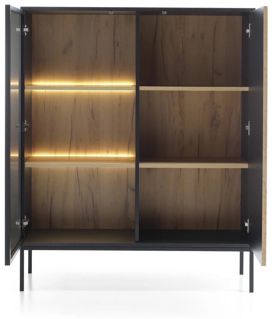 Vitrină Silvano WT104 (Negru + Stejar wotan) (cu iluminat LED). 1062588