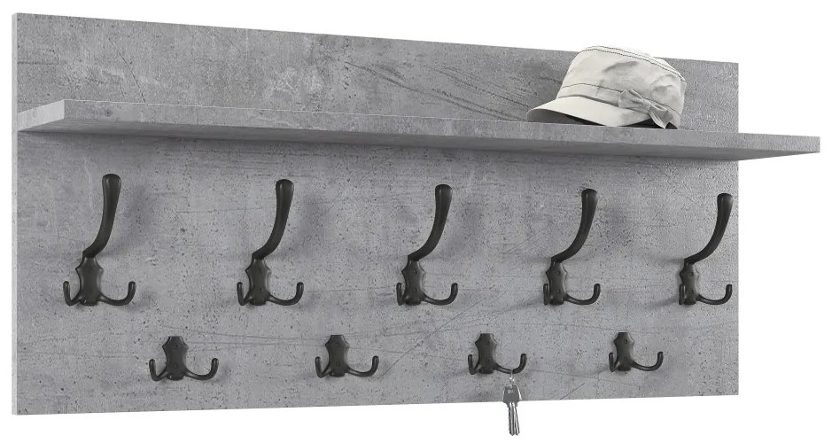 Mazzoni FINLO Beton Millennium/mânere Negru Mat - CUIER DE PERETE MODERN CU RAFT PENTRU HOL 90 și 70 cm