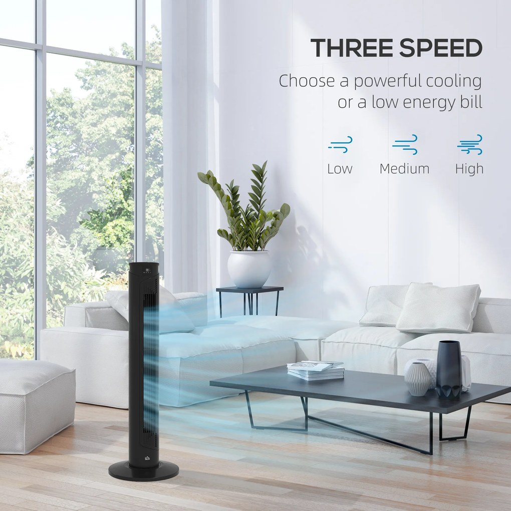 HOMCOM Ventilator Oscilant de Turn, 3 Viteze, Telecomandă, Temporizator, Mod Repaus, Ideal pentru Acasă | Aosom Romania