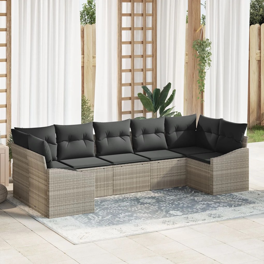 vidaXL Set de canapele pentru grădină 7 pcs Gri deschis Rattan poli