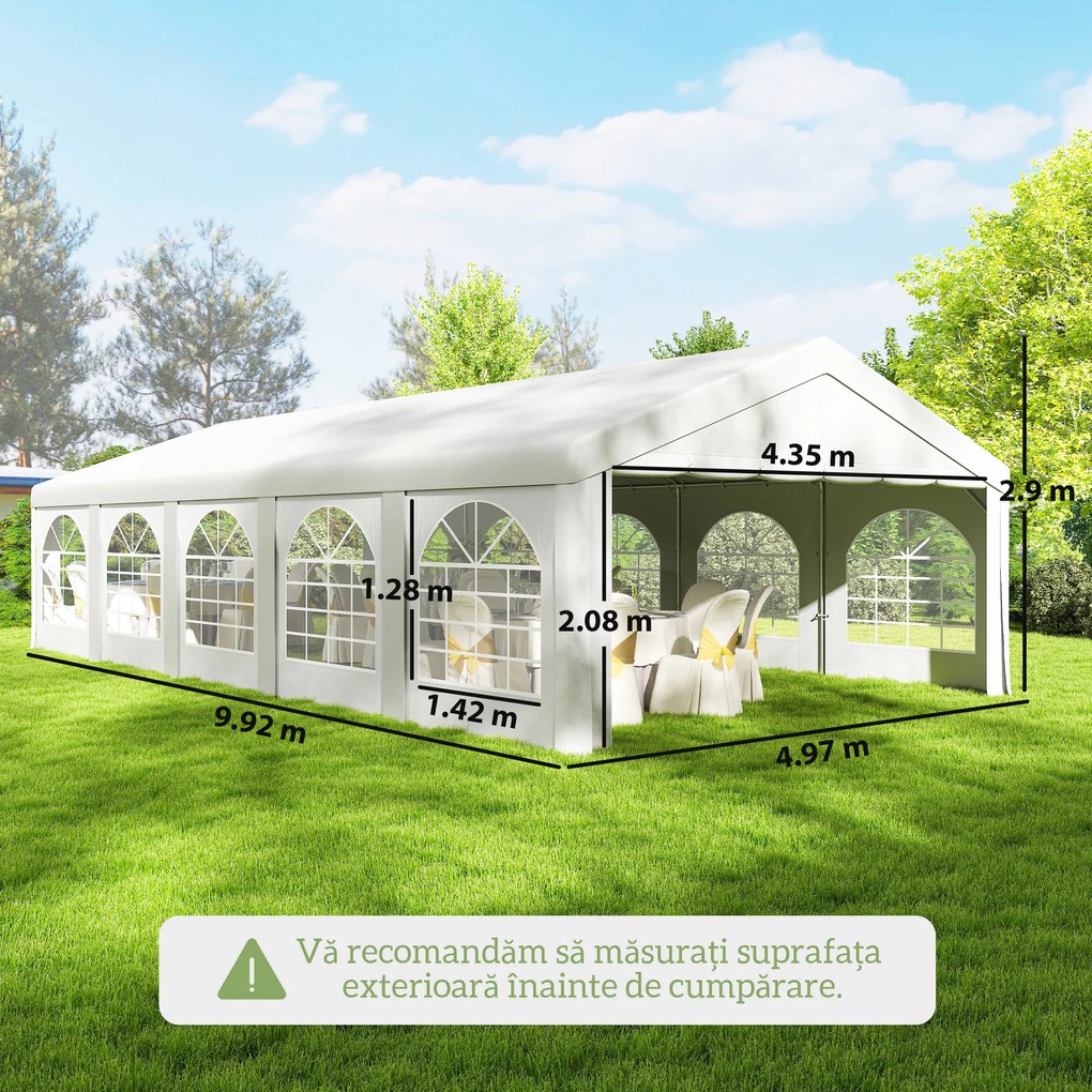 Outsunny Pavilion pentru Petreceri 10x5 m cu 10 Pereți Laterali Detașabili, Pavilion de Grădină cu 5 Secțiuni, Uși cu Fermoar și Ferestre, Pavilion pentru Nunți, Evenimente, Întâlniri, UV30+, Alb | Aosom Romania