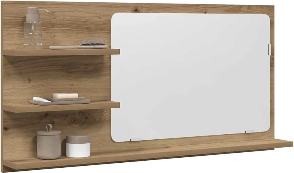 vidaXL Dulap baie cu oglindă stejar artizanal 90x11x45 cm, lemn