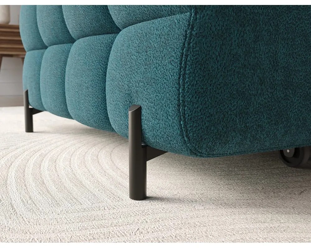 Colțar albastru extensibil/cu spațiu de depozitare cu tapițerie din țesătură bouclé (cu colț pe partea stângă/cu șezlong) Felro – ELTAP