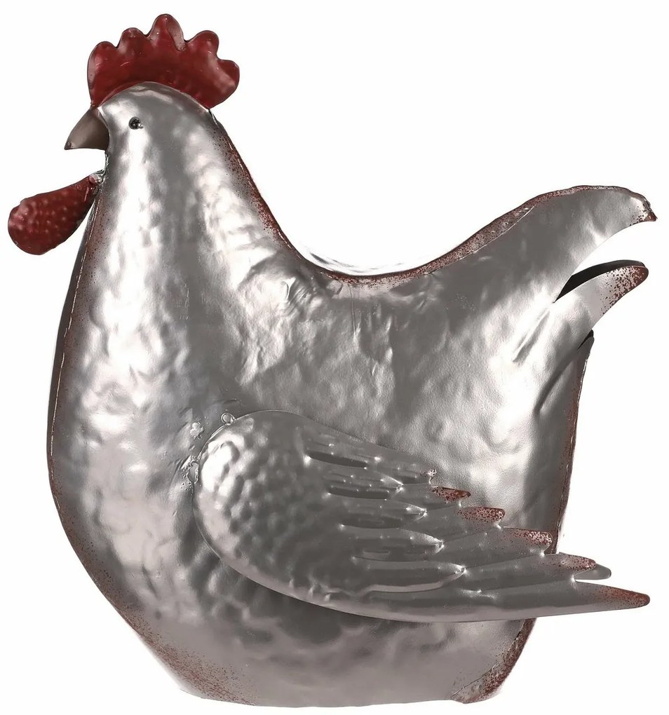 Decorațiune metalică Găină argintie, 28 x 15 x 30cm
