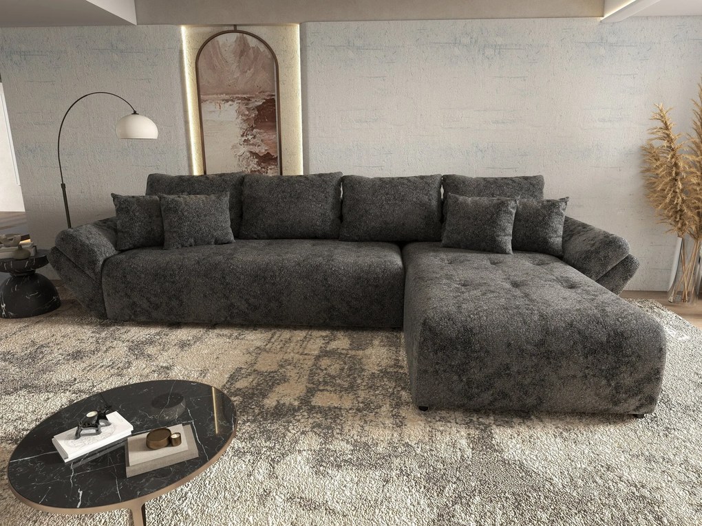 Colțar extensibil dumonde cu ladă de depozitare si sezut confortabil din spuma high-density, Berlin XL Euphoria Negru 350x185 cm II