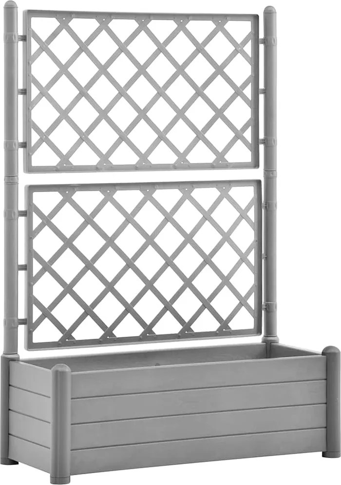 vidaXL Jardinieră de grădină cu spalier, gri piatră, 100x43x142, PP