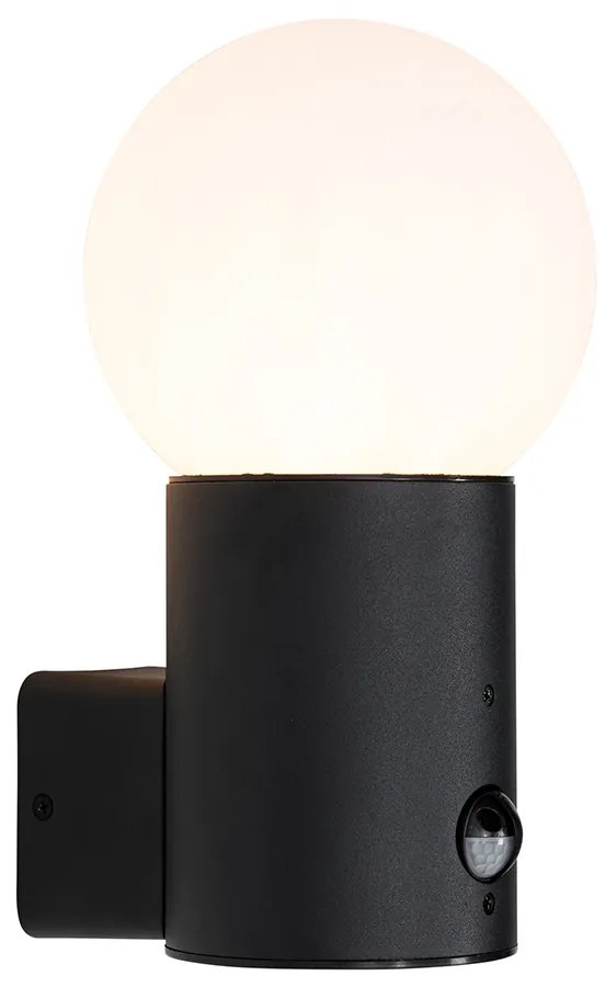 Lampă de perete exterioară neagră cu sticlă opala cu senzor de mișcare - Huma