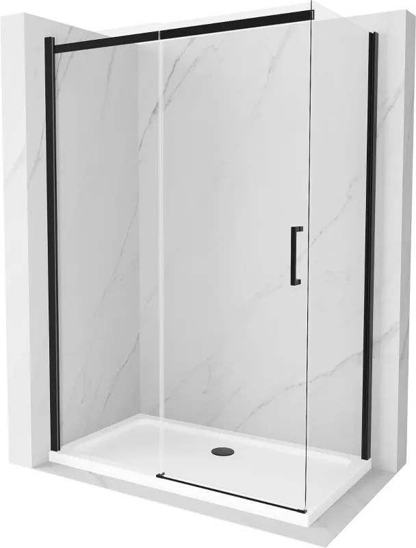 Mexen Omega cabina de duș glisantă 140 x 80 cm, transparentă, neagră + cadă Flat, albă - 825-140-080-70-00-4010B