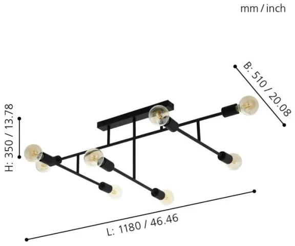 Eglo 98035 - Lustră aplicată BELSIANA 8xE27/40W/230V negru