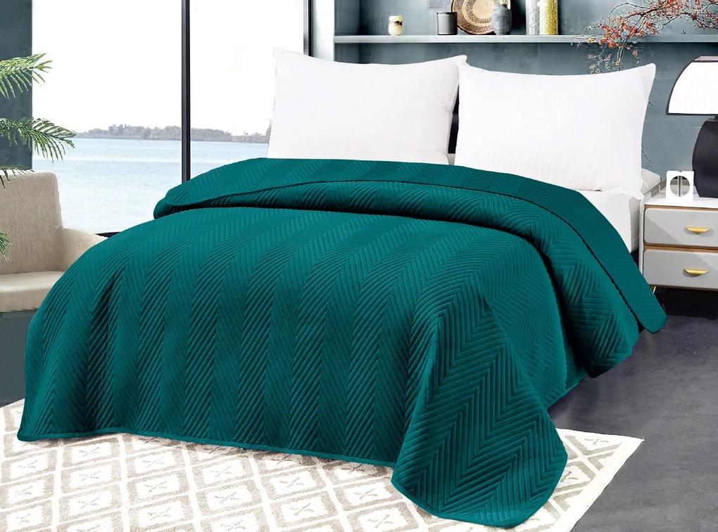 Cuvertura de pat din catifea turcoaz cu model ARROW VELVET Dimensiuni: 220 x 240 cm
