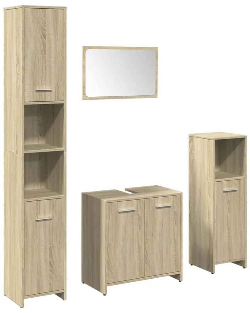 3324968 vidaXL Set mobilier de baie, 4 piese, stejar sonoma, lemn prelucrat