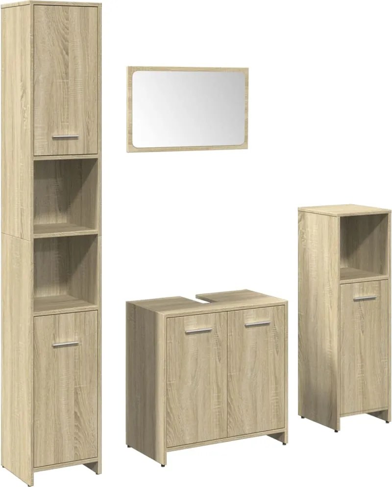 vidaXL Set mobilier de baie, 4 piese, stejar sonoma, lemn prelucrat
