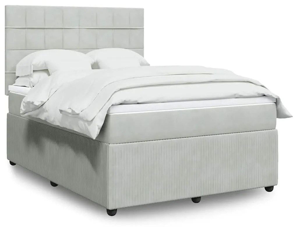 vidaXL Pat box spring cu saltea, gri deschis, 140x200 cm, catifea