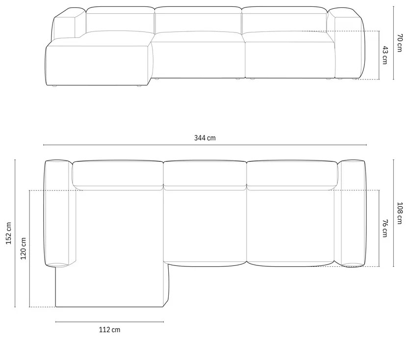 Coltar 4 locuri Bergamo velur reiat L344 cm