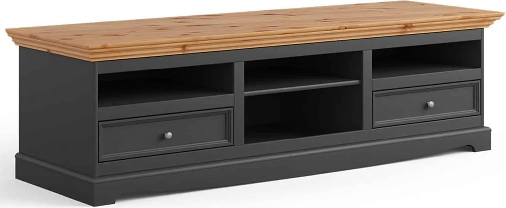 Comodă TV lemn masiv natur Linea Grafit-, 167 × 53 × 53 cm