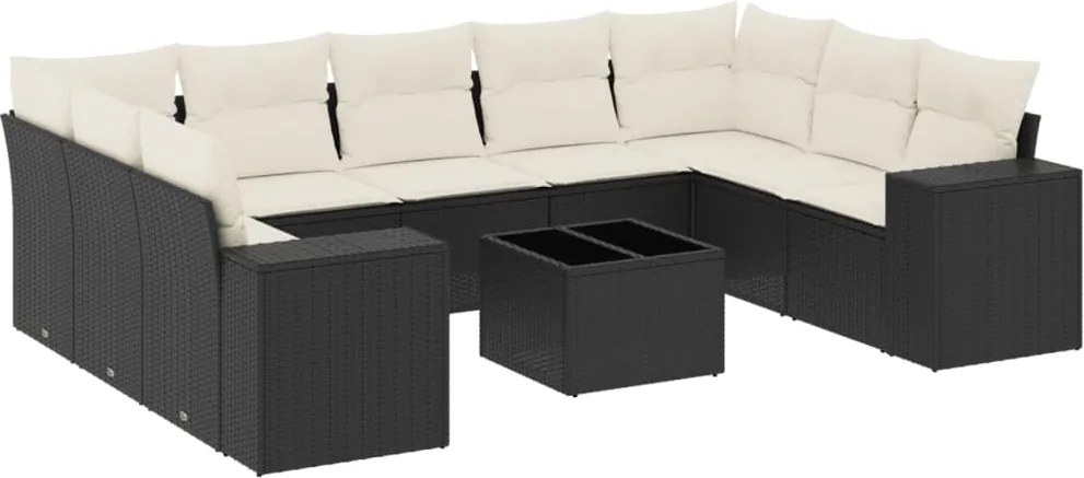 vidaXL Set canapele de grădină cu perne, 10 piese, negru, poliratan