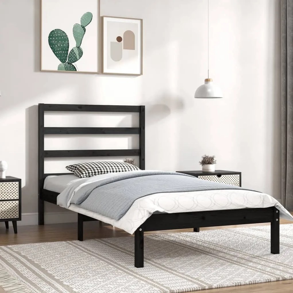 3104902 vidaXL Cadru de pat single, negru, 90x190 cm, lemn masiv