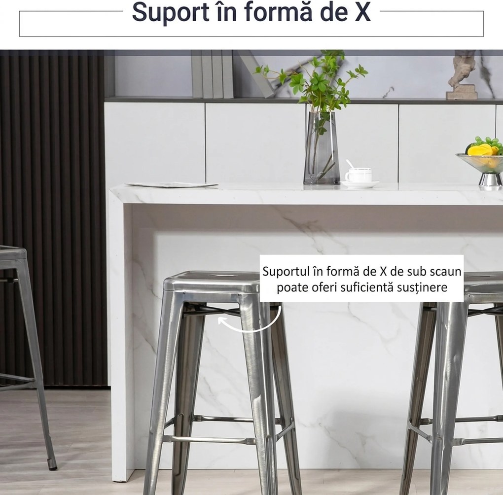 HOMCOM Set 4 Scaune de Bar din Oțel cu Suport pentru Picioare, Argintiu | Aosom Romania