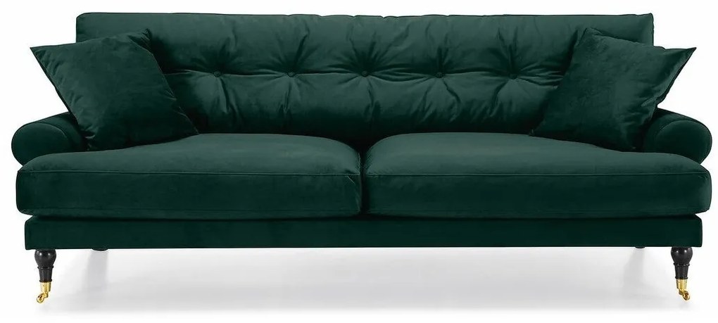 Canapea Seattle E134Numărul de locuri: 3, Verde, 222x100x87cm, Tapiterie, Picioare: Role, Lemn