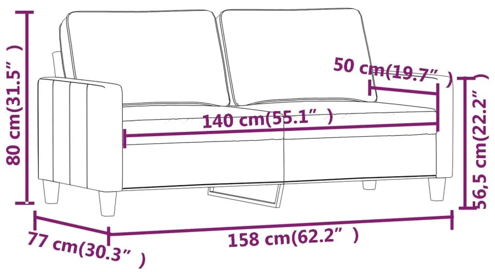 Canapea cu 2 locuri, albastru, 140 cm, catifea