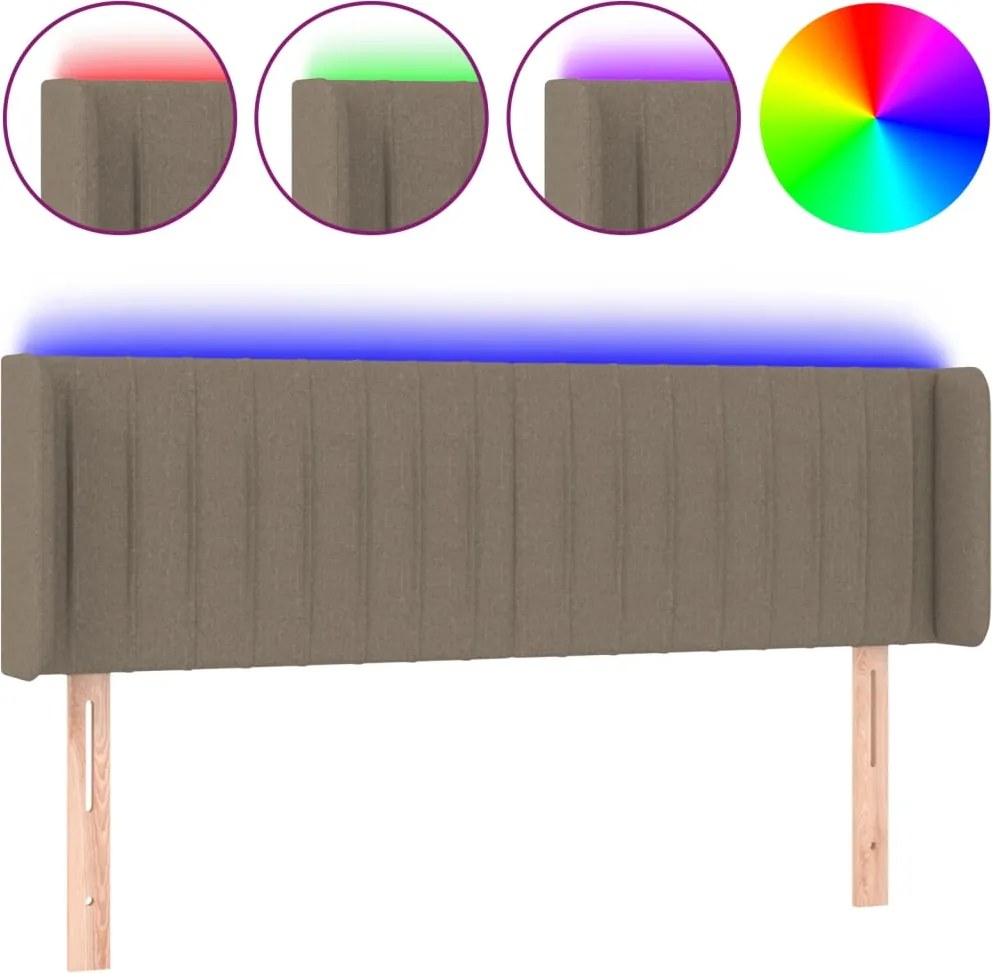 vidaXL Tăblie de pat cu LED, gri taupe, 147x16x78/88 cm, textil