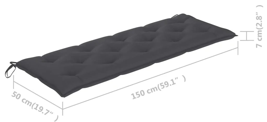 Banca gradina 3 locuri, cu perna, 150 cm, lemn masiv eucalipt Antracit, 150 cm, 1