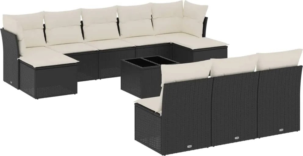 vidaXL Set canapele de grădină cu perne, 11 piese, negru, poliratan