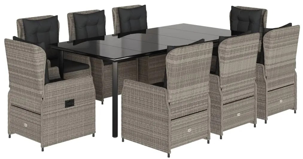 3262909 vidaXL Set mobilier grădină cu perne, 9 piese, gri deschis, poliratan