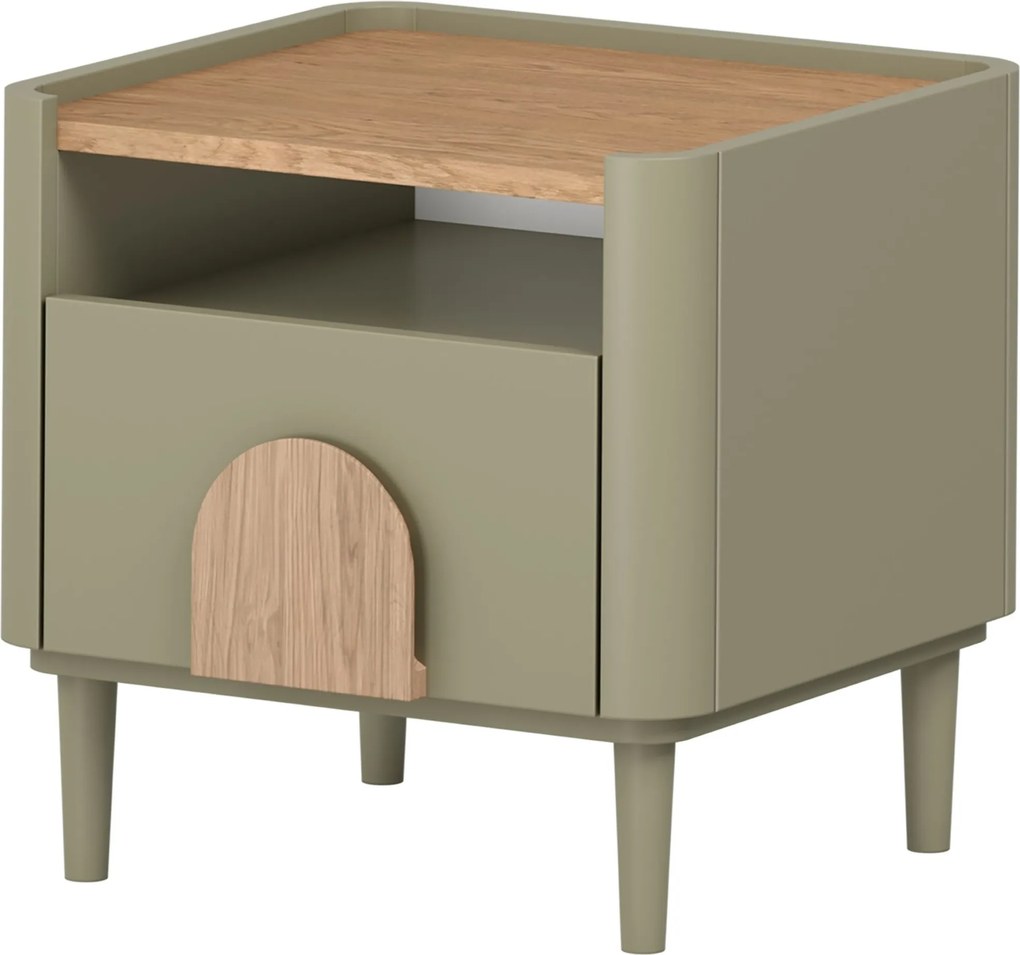 Noptieră Amilio 50 cm cu sertar - eucalipt / stejar baltic dune / mânere stejar natural