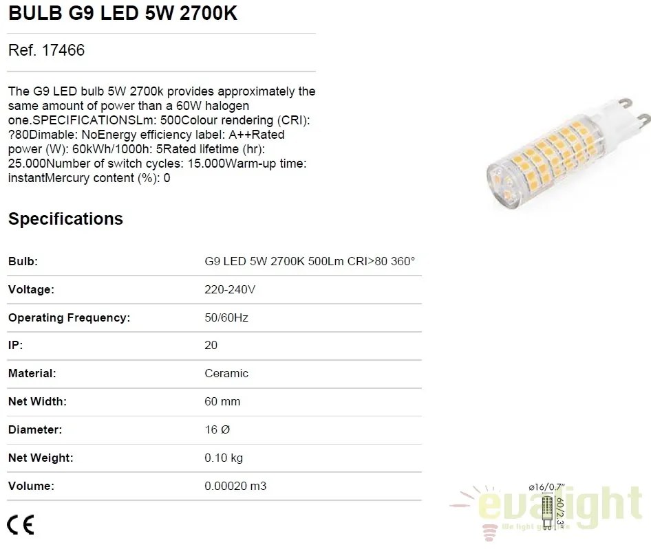 BEC LED G9 5W 2700K 17466