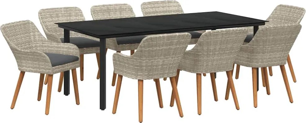 vidaXL Set de masă pentru grădină cu pernă 9 pcs Gri deschis poliratan