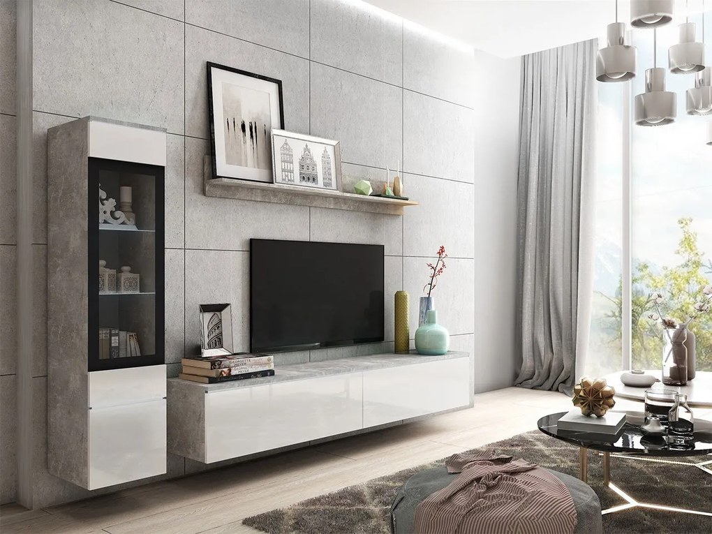 Mobilier living Selwyn I (beton + Alb lucios ) (fără iluminat). 1054028