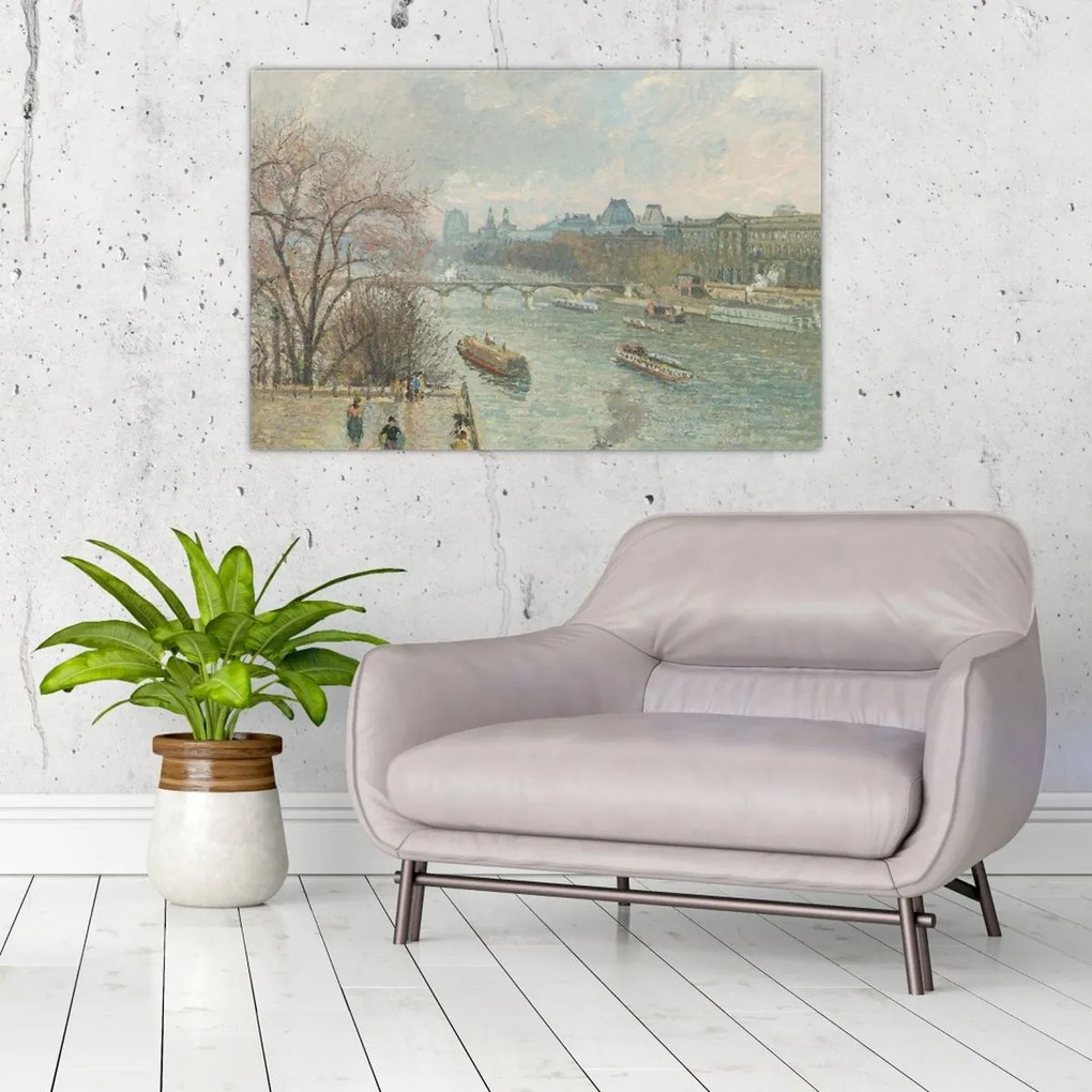 Tablou - Camille Pissarro, The Louvre, Afternoon, Rainy Weather, reproducere (90x60 cm)