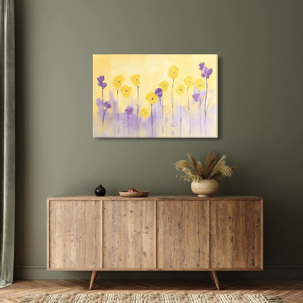 Tablou - Flori mov și galbene (90x60 cm)