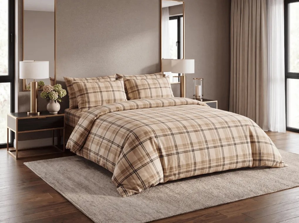 Lenjerie cocolino PLAID crem Dimensiune lenjerie de pat: 2 buc 70 x 90 cm | 200 x 220 cm