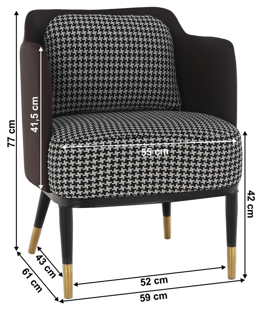 Fotoliu design, model alb-negru/ piele ecologică maro, EMREN