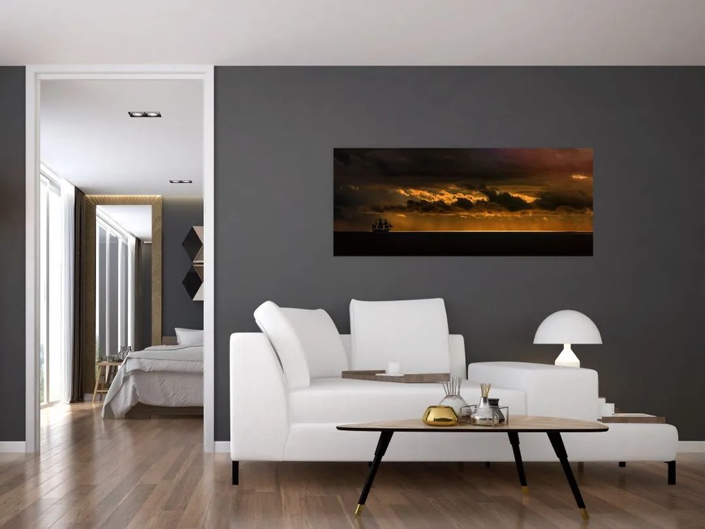 Tablou unei vele în apus de soare (120x50 cm)
