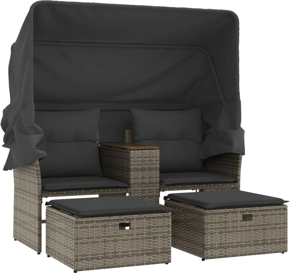 vidaXL Canapea de grădină cu baldachin și scaune, gri, poliratan