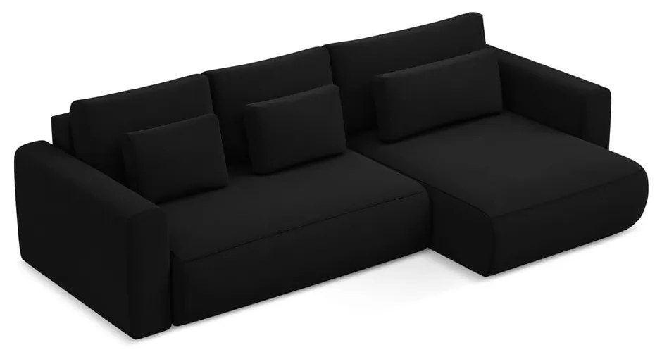 Colțar negru extensibil/cu spațiu de depozitare cu tapițerie din catifea (cu colț pe partea dreaptă/cu șezlong) Kapua – Makamii