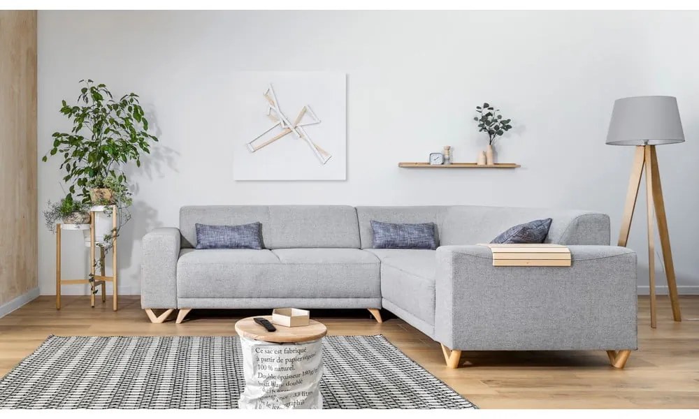 Colțar gri deschis extensibil/cu spațiu de depozitare (cu colț pe partea dreaptă/în formă de ”L”) Classy Sophie – Miuform