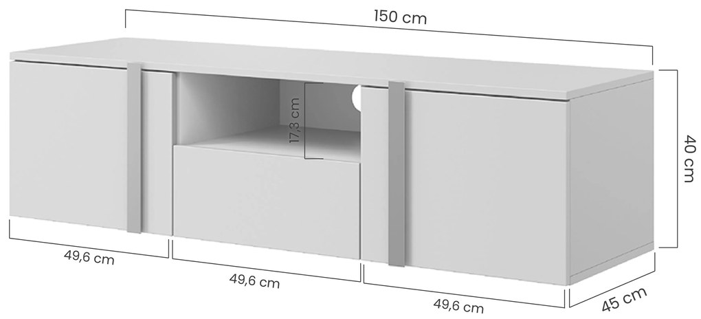 Comodă TV Verica suspendat 150 cm cu nișă - stejar burete / mânere aurii