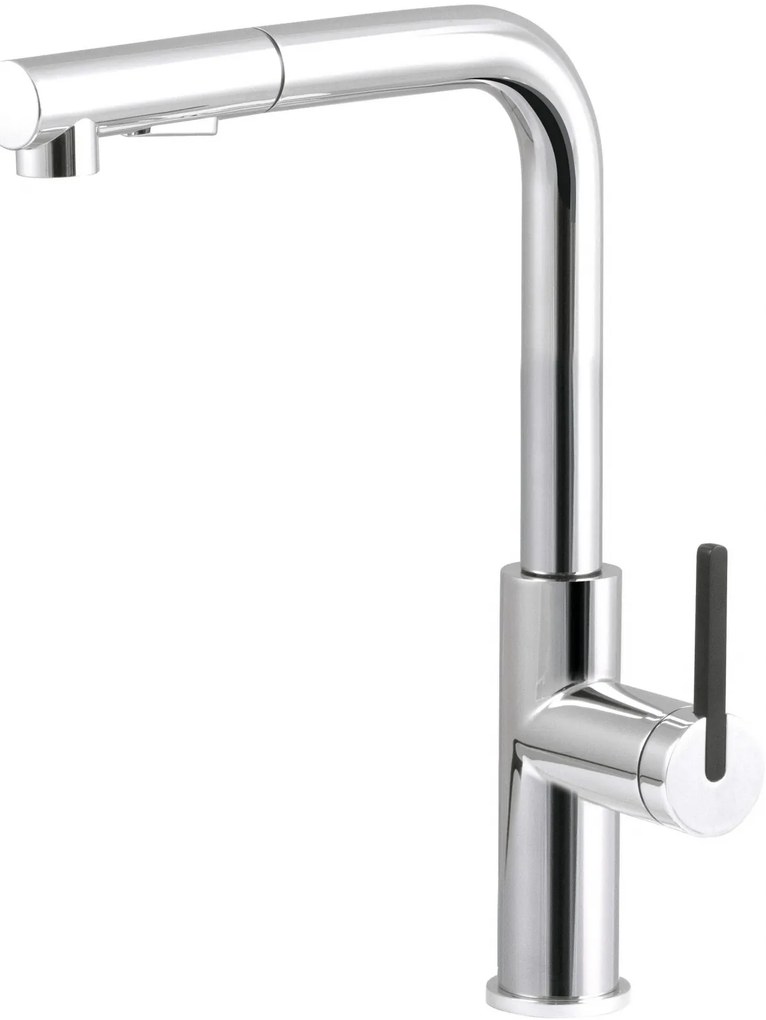 Baterie pentru chiuveta bucatarie, crom, cap mixer, 2 tipuri de jet, dus extractabil, Deante Momi Crom