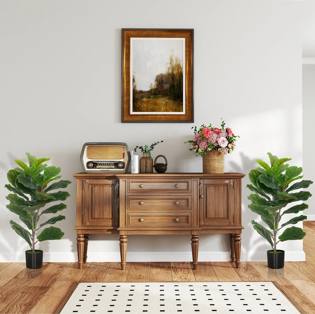 HOMCOM Set de 2 plante artificiale de interior 80 cm ficus lyrata arbore artificial cu ghiveci din plastic și sol flocat verde | Aosom Romania