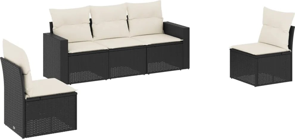vidaXL Set mobilier de grădină cu perne, 5 piese, negru, poliratan
