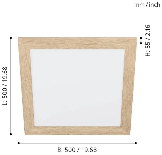 Eglo 99471 - Plafonieră LED PIGLIONASSO, 20 W, 230 V, 500x500 mm
