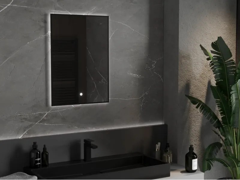 Mexen Erma oglindă de baie iluminată 50 x 70 cm, LED 6000K, anti-abur, ramă neagră - 9814-050-070-611-70