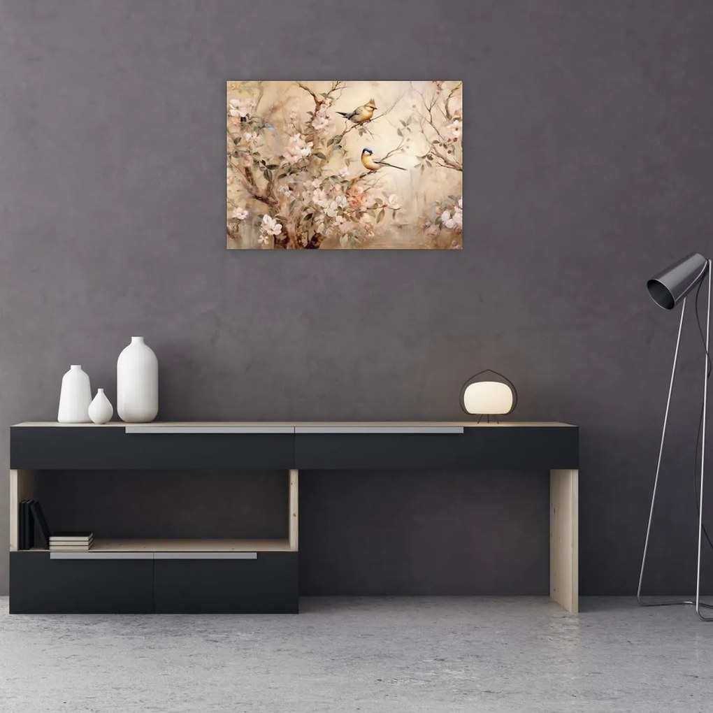 Tablou pe sticlă - Pictură de păsări de epocă II. (70x50 cm)