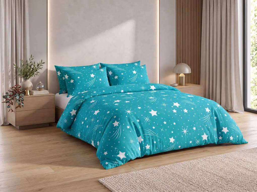 Lenjerie cocolino NIGHT SKY turcoaz Dimensiune lenjerie de pat: 70 x 90 cm | 140 x 200 cm