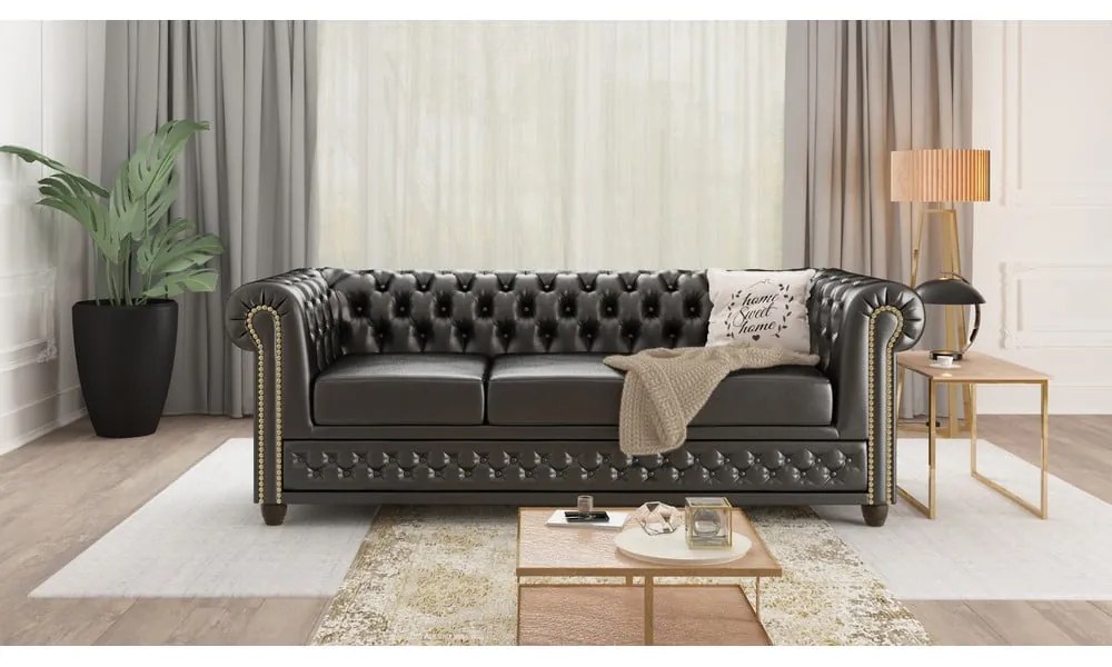 Canapea neagră extensibilă cu tapițerie din imitație de piele 203 cm York – Ropez